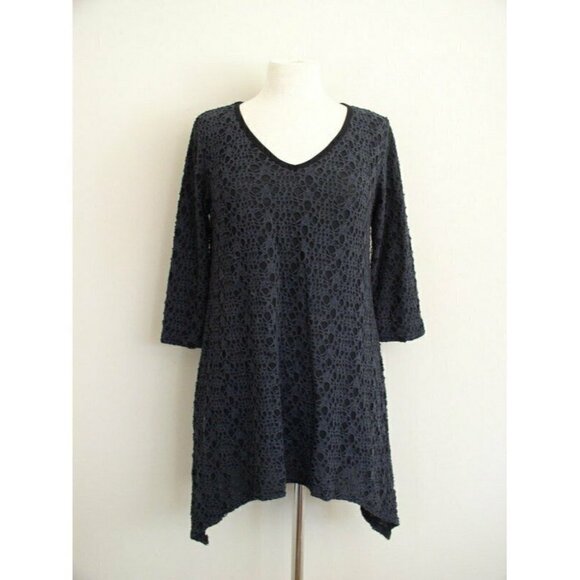 Cut Loose Womens Tunic Top Lagenlook Gray Crochet - Picture 2 of 9
